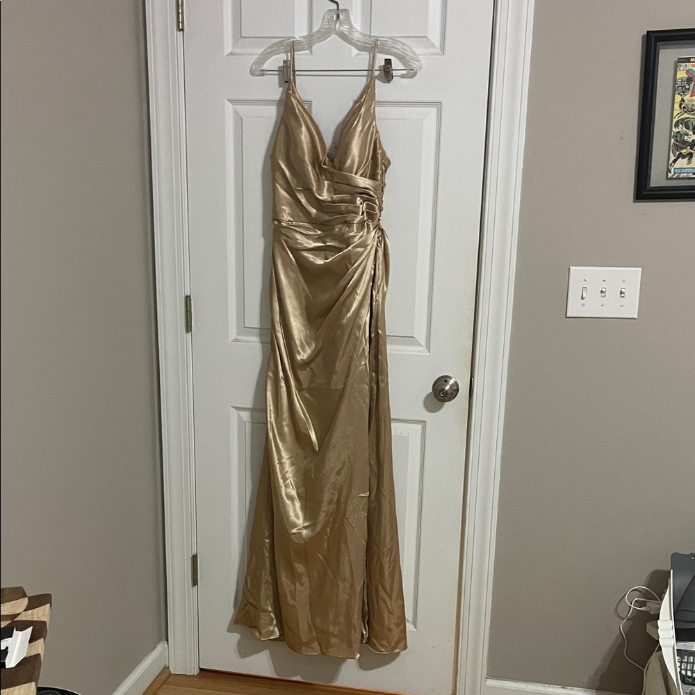 David's Bridal Gold Satin Wedding Bridesmaids Dress